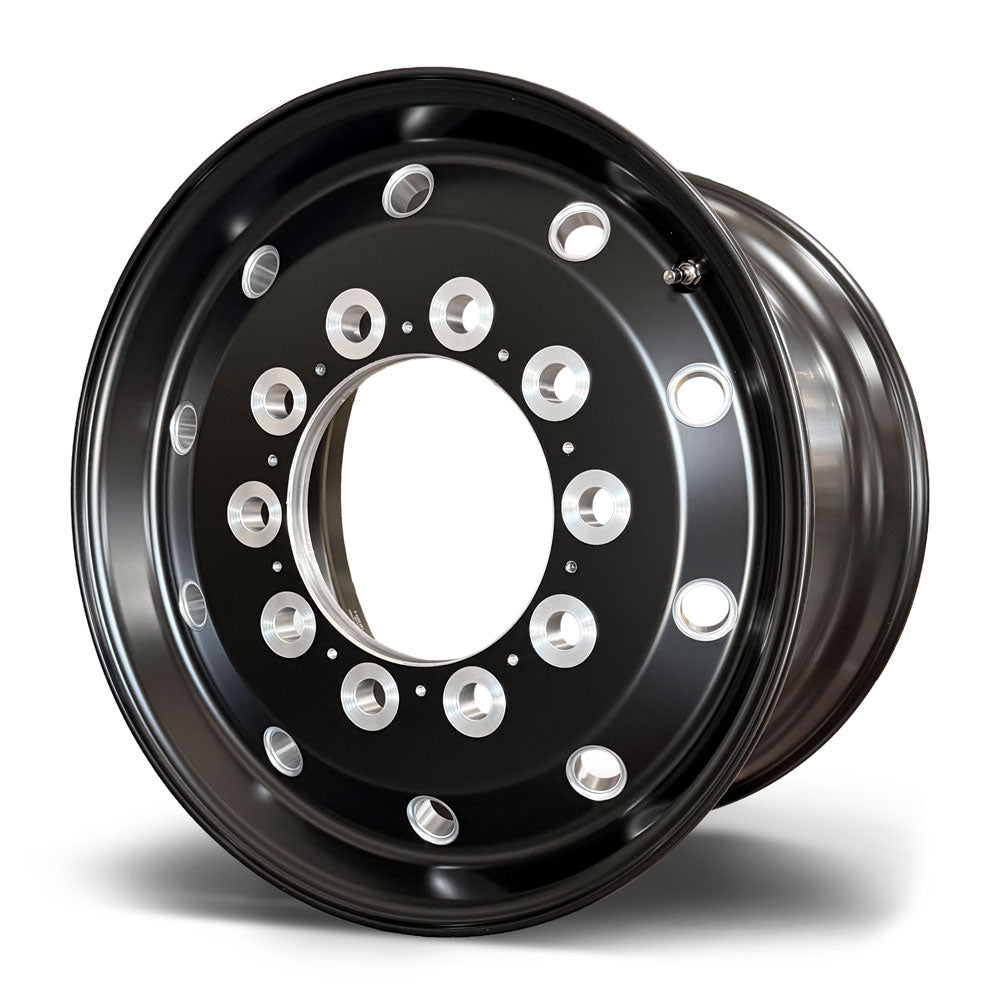 22.5x12.25 Northstar 10x285mm Hub Pilot Satin Black w/ Milling "Stellar" Flat Face Wheel Front Only (4.75" offset)