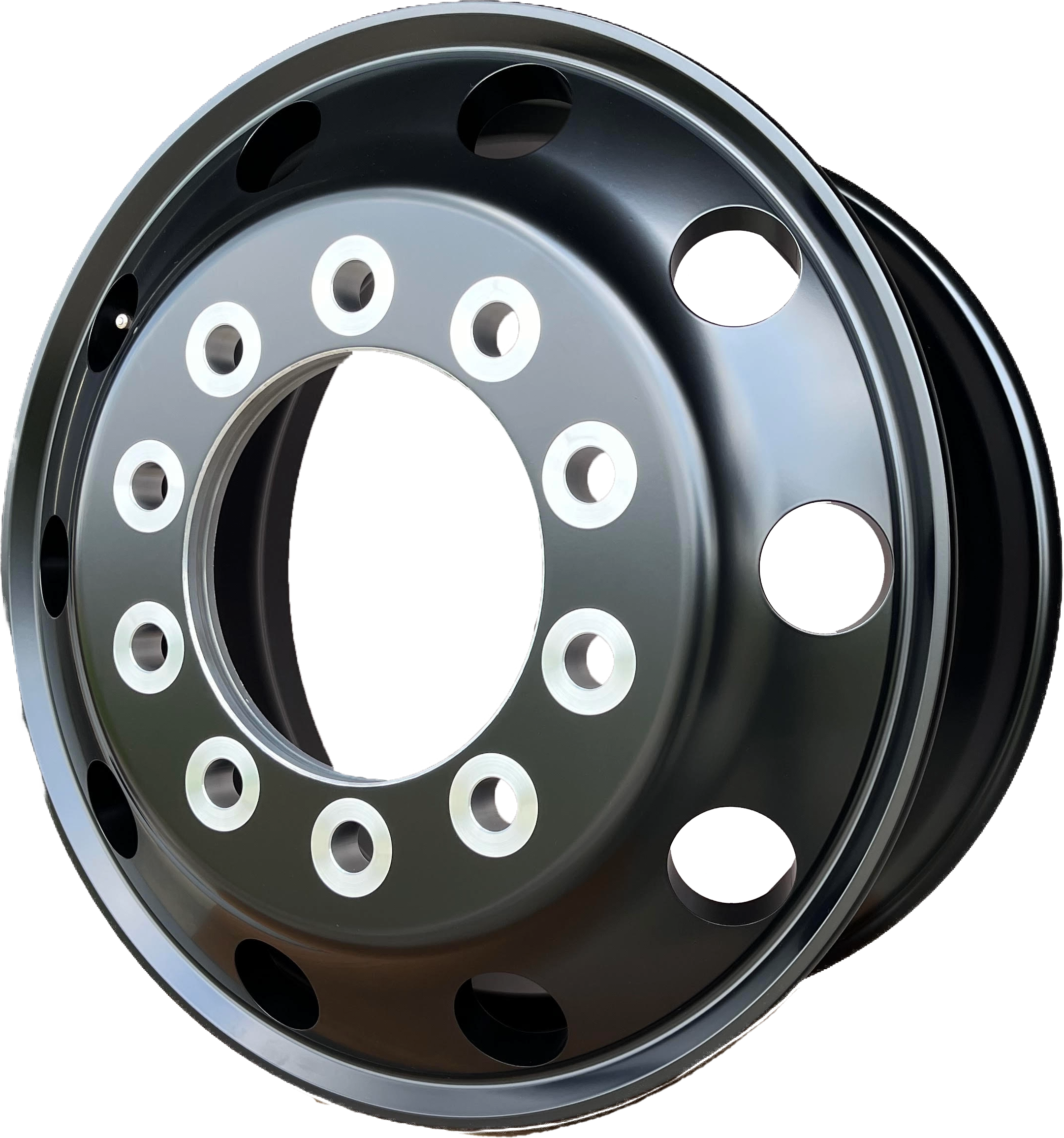 22.5x9.00 Northstar 10x285mm Satin Black "Lunar" Hub Pilot Front